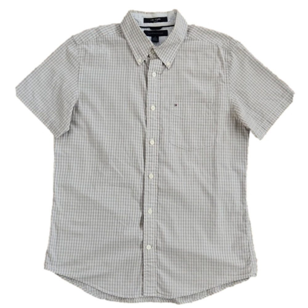 3/$20 TOMMY Hilfiger City Poplin Gray Plaid Button-Up Shirt